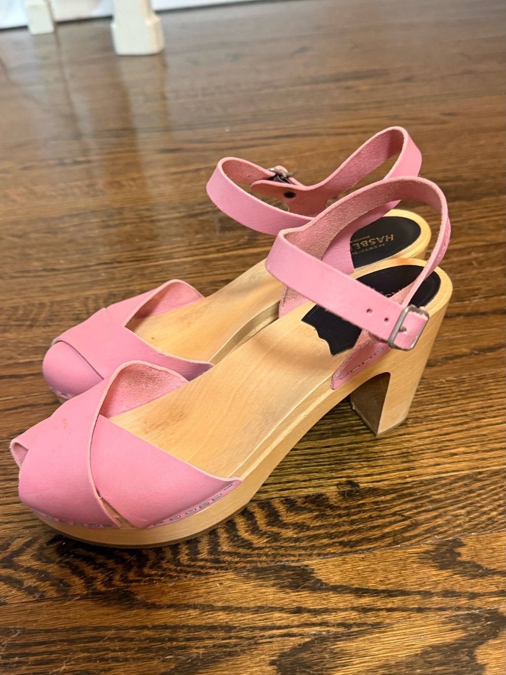 Swedish Hasbeens Pink Wooden Platform Clog - Picture 4 of 7